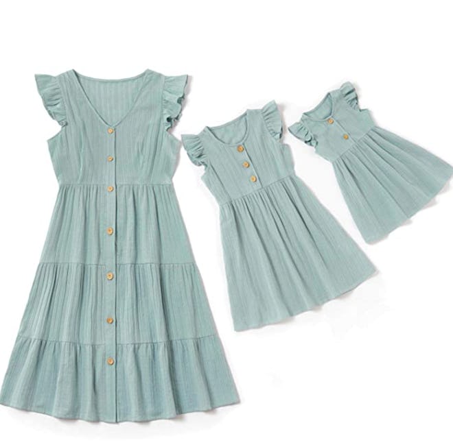 IFFEI Mommy and Me Matching Maxi Dress in Mint Green