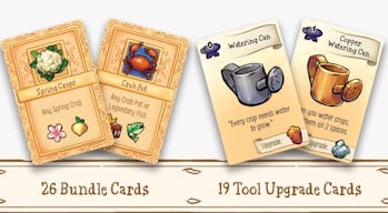 Cards for Stardew Valley. They show different kinds of crop and good alongside tools like a watering...