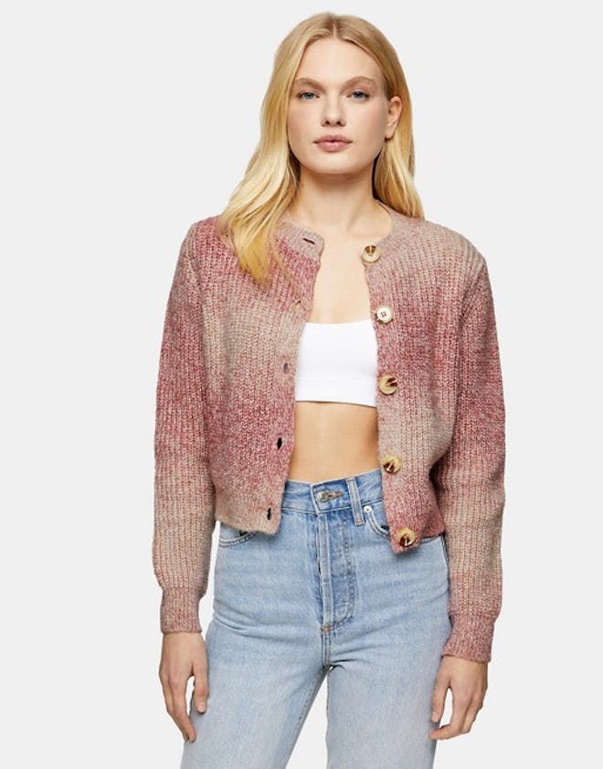 Topshop tie-dye knitted cardigan in pink