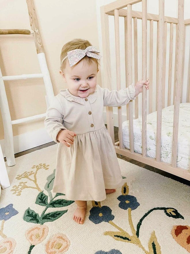 Organic Long Sleeve Ruffle Dress in Fawn