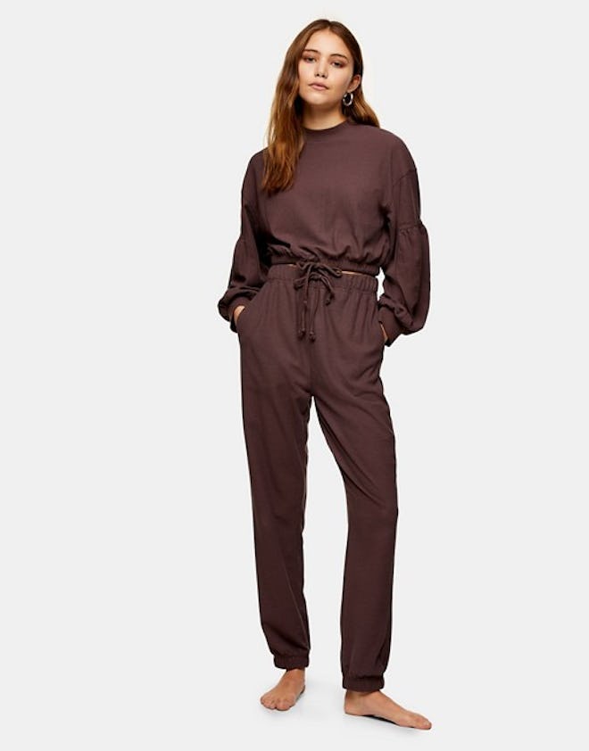 Topshop waffle joggers in plum