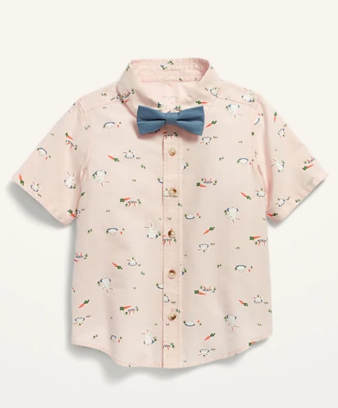 Printed Button-Front Oxford Shirt and Bow-Tie Set