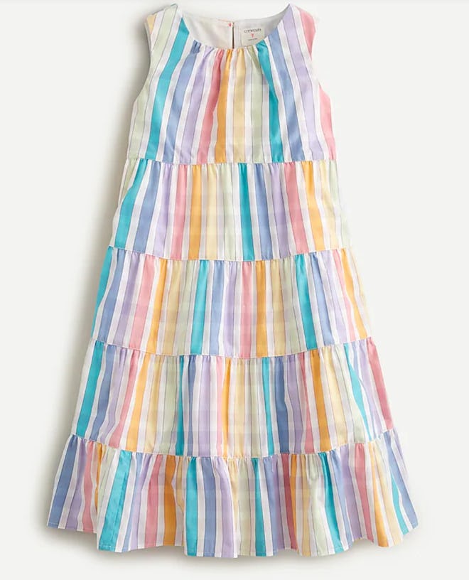 Girls' tiered midi dress in rainbow gingham