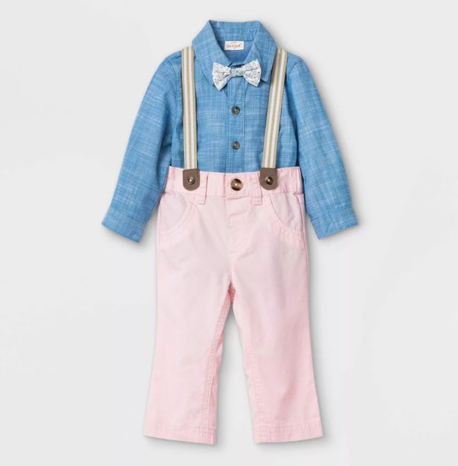 Cat & Jack Baby Boys' Chambray Suspender Top & Bottom Set with Bowtie