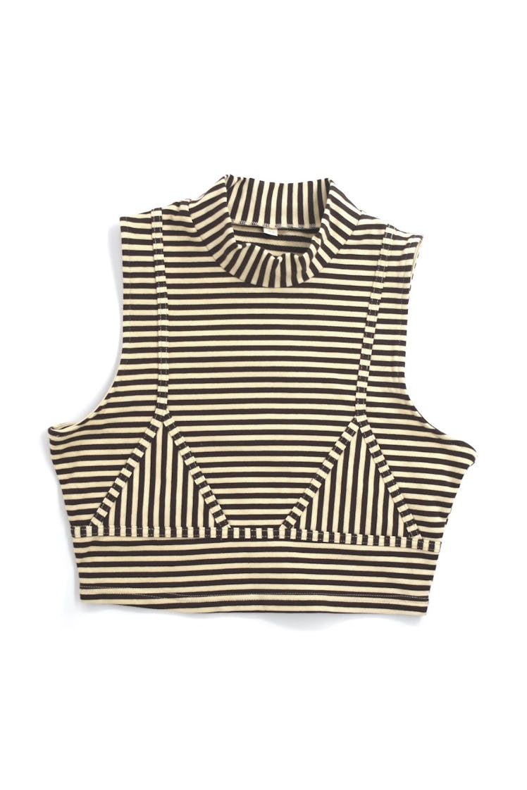 Cream/Brown Striped Bikini Seams Crop Top
