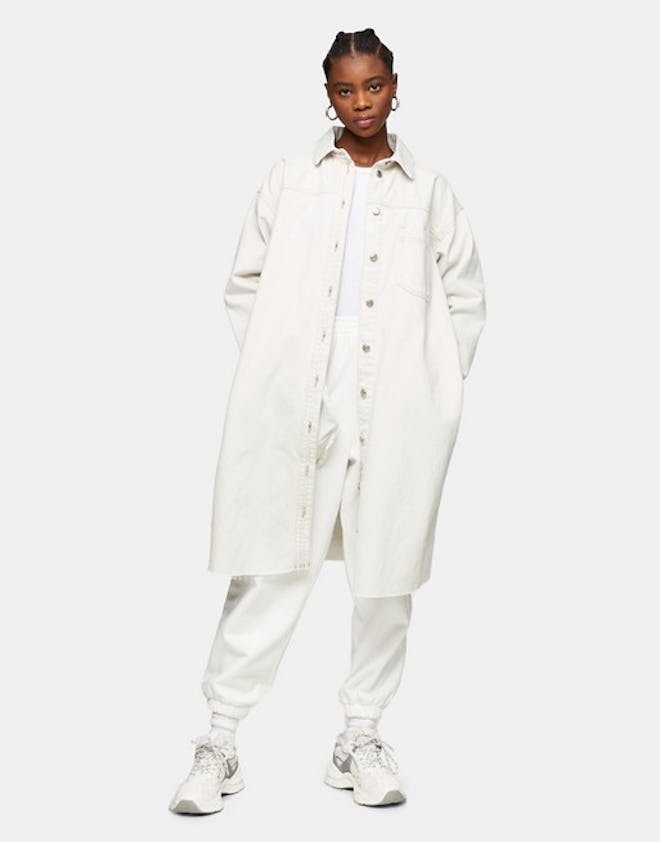 Topshop oversized longline shacket in white