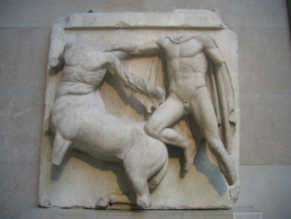 A piece of the Elgin Marbles on display at the British Museum in London. 