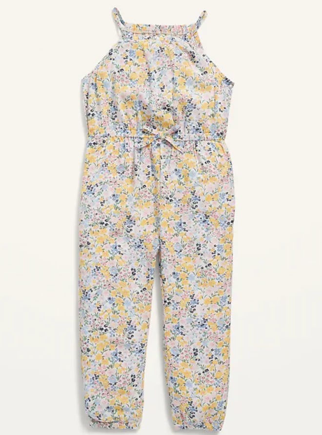 Sleeveless Printed Jumpsuit for Toddler Girls in Cream Floral