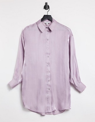Topshop oversized satin shirt in lilac
