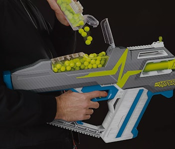 The Nerf Hyper is a new line of high-capacity blasters that can be reloaded quickly.