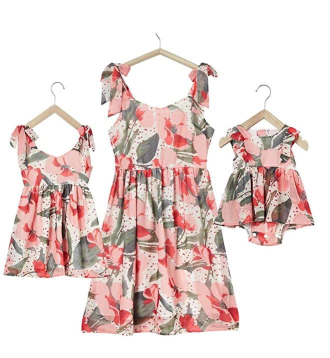 PopReal Mommy and Me Floral Printed Dresses in Pink