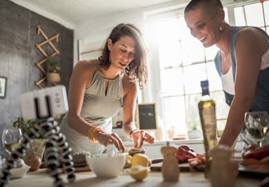Two women doing a virtual cookalong