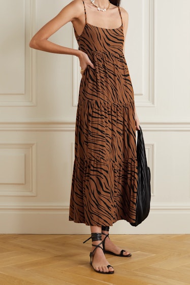 + NET SUSTAIN Corvina tiger-print crepe midi dress