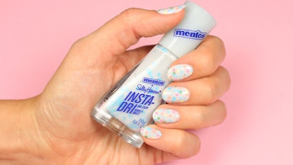 This dotted manicure using the Sally Hansen x Mentos collab is perfect for spring.