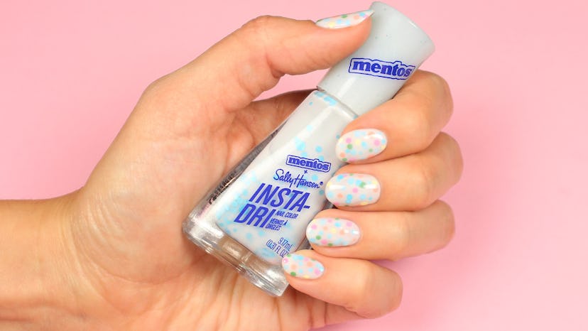 This dotted manicure using the Sally Hansen x Mentos collab is perfect for spring.