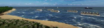 Render of sea walls equipped with wave energy systems