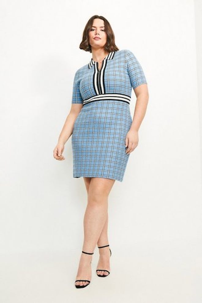 Curve Textured Check Knit Dress