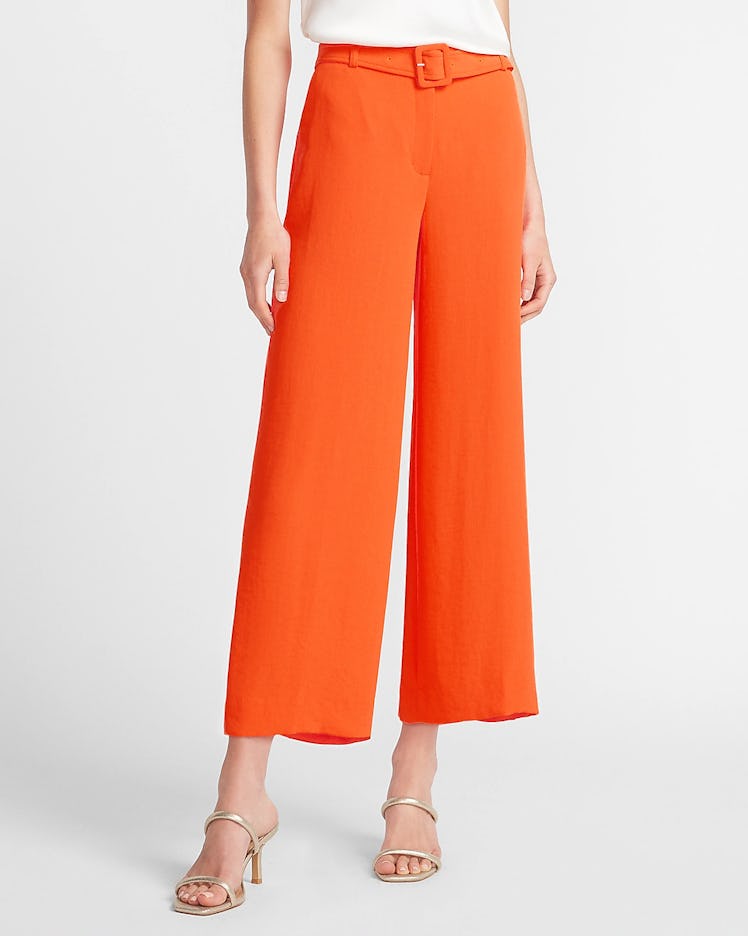 Express Super High Waisted Belted Cropped Wide Leg Pant