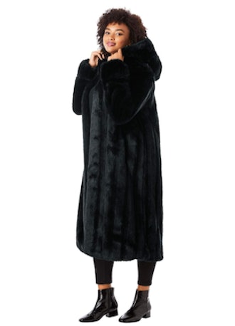 Roaman’s Full-Length Faux Fur Coat With Hood