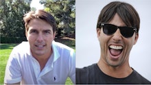 A two-part collage of Tom Cruise and his Impersonator