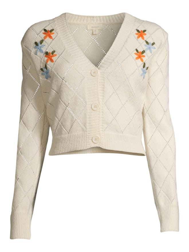 Floral Stitch Cardigan Sweater