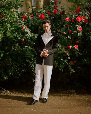 Josh O'Connor in a black-white Loewe suit