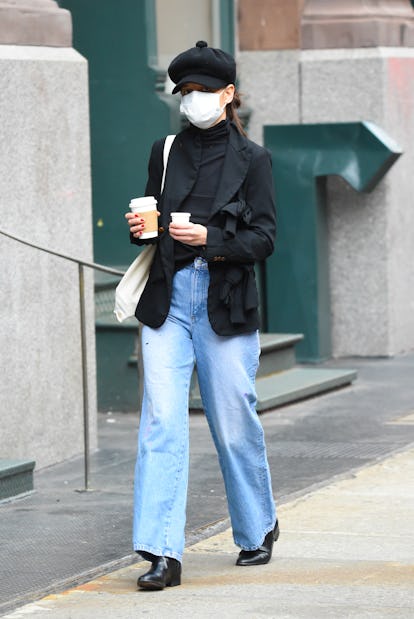 Katie Holmes is seen walking in SoHo on January 4, 2021 in New York City.