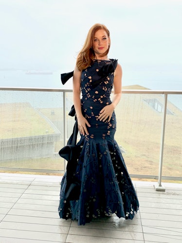 Jane Levy in a black lace Oscar de la Renta dress at the Golden Globes 2021