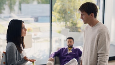 Ashton Kutcher sings with Shaggy in his new Cheetos Super Bowl commercial with Mila Kunis. 