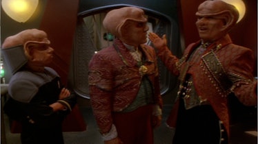 Nog and  Quark talking with Ferengi Commerce Authority Liquidator Brunt