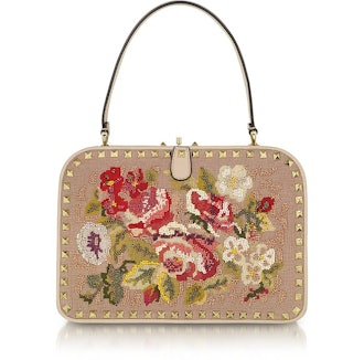 Valentino Rockstud Embroidered Frame Handbag