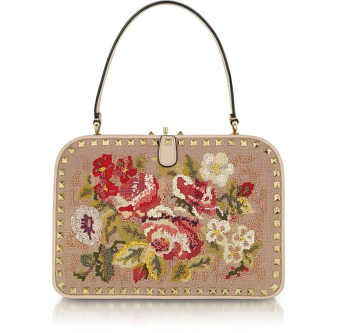 Valentino Rockstud Embroidered Frame Handbag