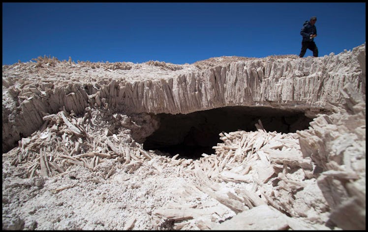 Void space beneath gypsum beds at Salar de Pajonales, northern Chile