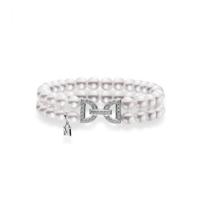Akoya Cultured Pearl Double Row Bracelet with diamond clasp