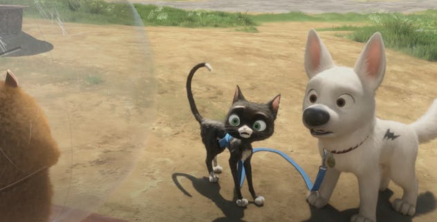 Miley Cyrus and John Travolta star in 'Bolt.'