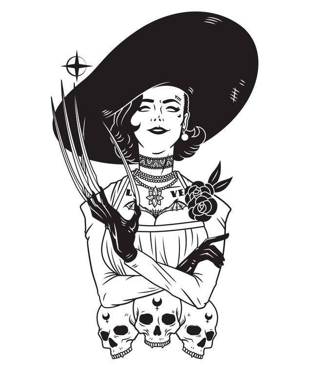 Fan art depicting a popular villain from Resident Evil Village, Lady Dimitrescu.