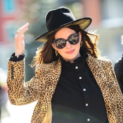 Actress Anne Hathaway walks on Main Street on January 27, 2020 in Park City, Utah.