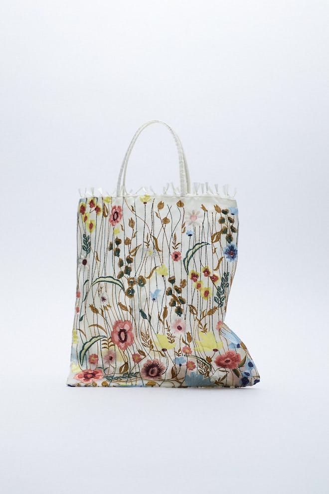 Tulle Floral Embroidery Tote Bag