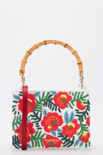 Miu Miu Floral Embroidered Tote Bag