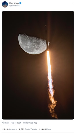 Musk's post of the rocket launching.