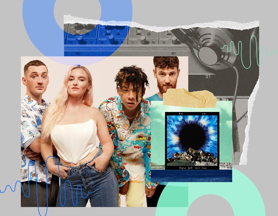 A collage with Grace Chatto and other Clean Bandit's members next to their album cover