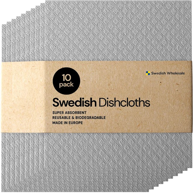 Swedish Eco-Friendly Dishcloth Cellulose Sponge Cloths - Bulk 10 Pack