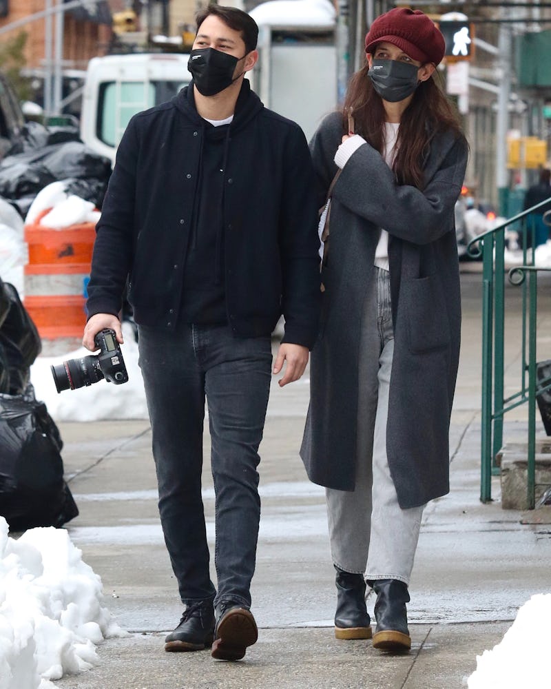 Katie Holmes and Emilio Vitolo Jr. are seen on a walk as Katie takes photos on February 3, 2021 in N...