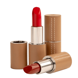 Refillable Pop Art Red Lipstick In Fine Camel Leather Case 
