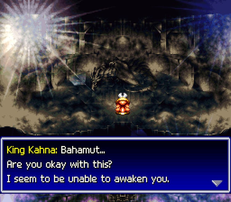 A screenshot of a cut scene from 'Bahamut Lagoon'