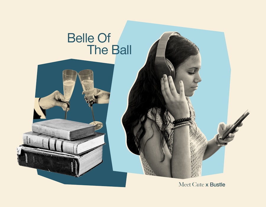 A young female with headphones on listening to the Neer and Anna's Meet Cute "Belle of the Ball"