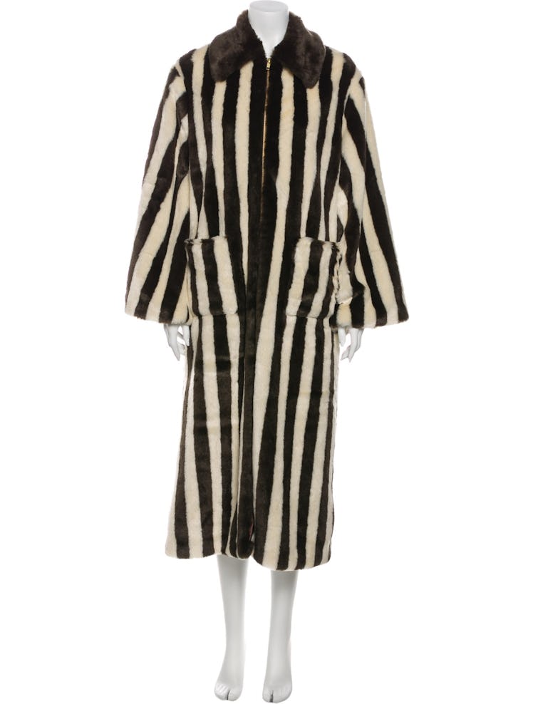 STAUD Striped Faux Fur Coat