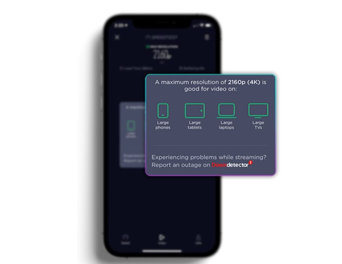 Ookla Speedtest video test screenshot.