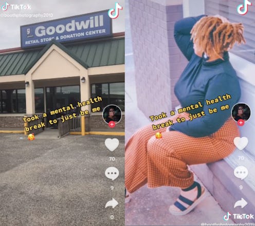 A screenshot of a TikTok user who went thrifting for mental health purposes.