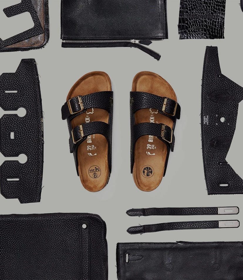 Black Birkinstock sandals made of Hermés bags